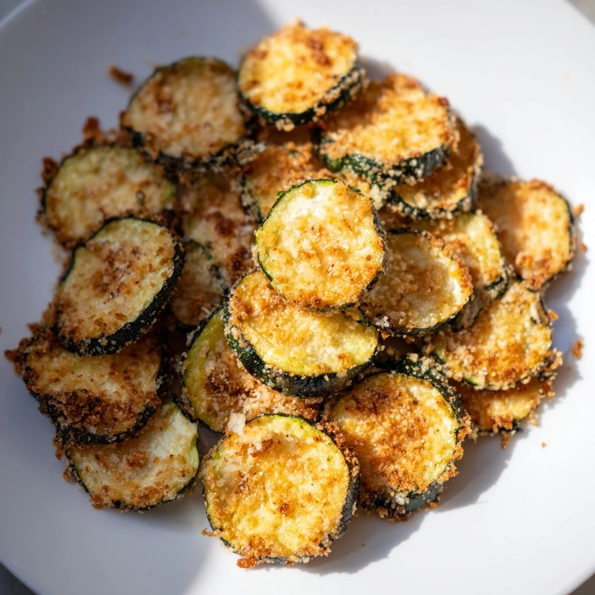 Freshly cooked zucchini chips in a bowl, perfect gluten-free snack with dipping sauce.