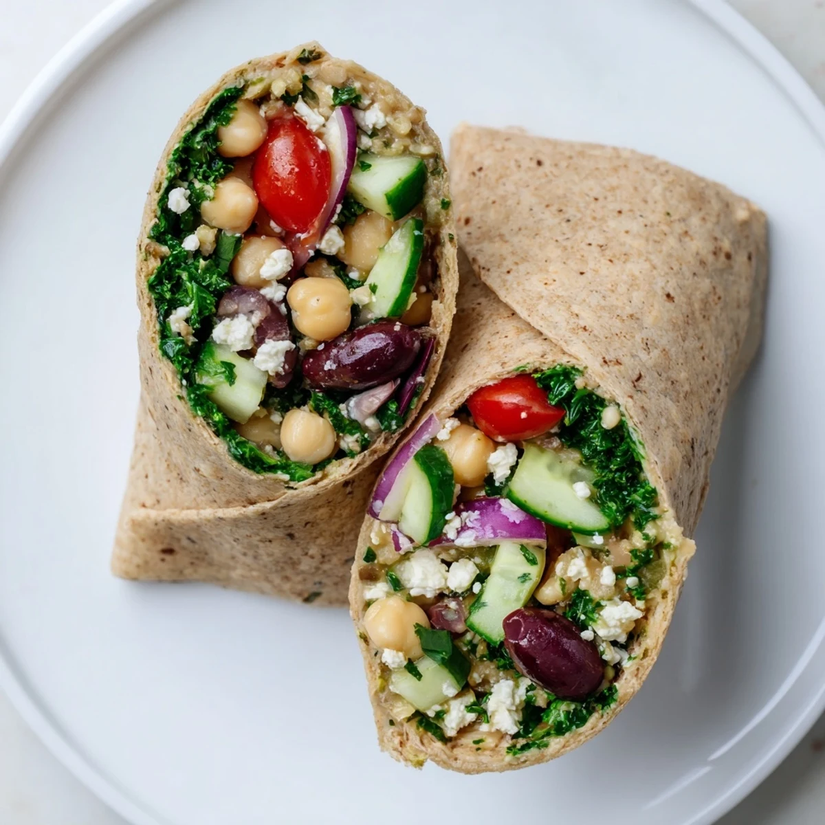 Mediterranean Chickpea Wrap served with lemon wedges and extra veggies, ready for a quick healthy lunch or portable snack.