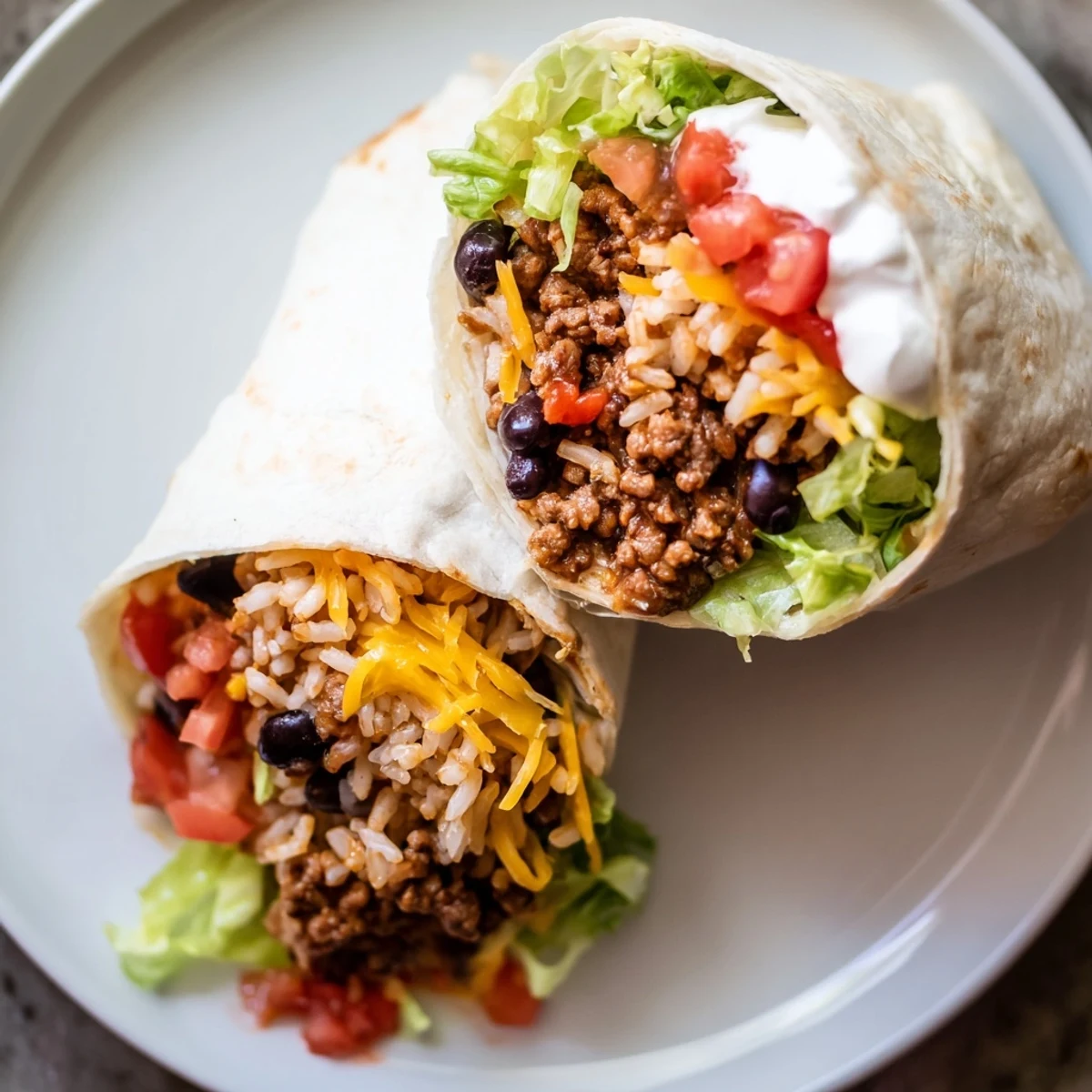 Golden-brown Beef Burritos with Rice and Beans served on a rustic plate with a side of salsa, ready to be enjoyed for dinner.
