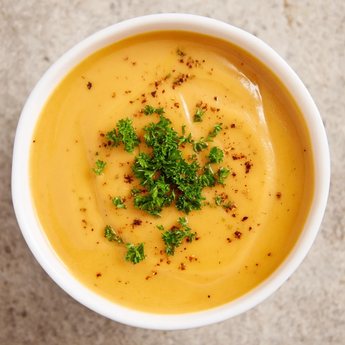 Golden roasted butternut squash soup in a rustic bowl, garnished with fresh chives and a swirl of cream.