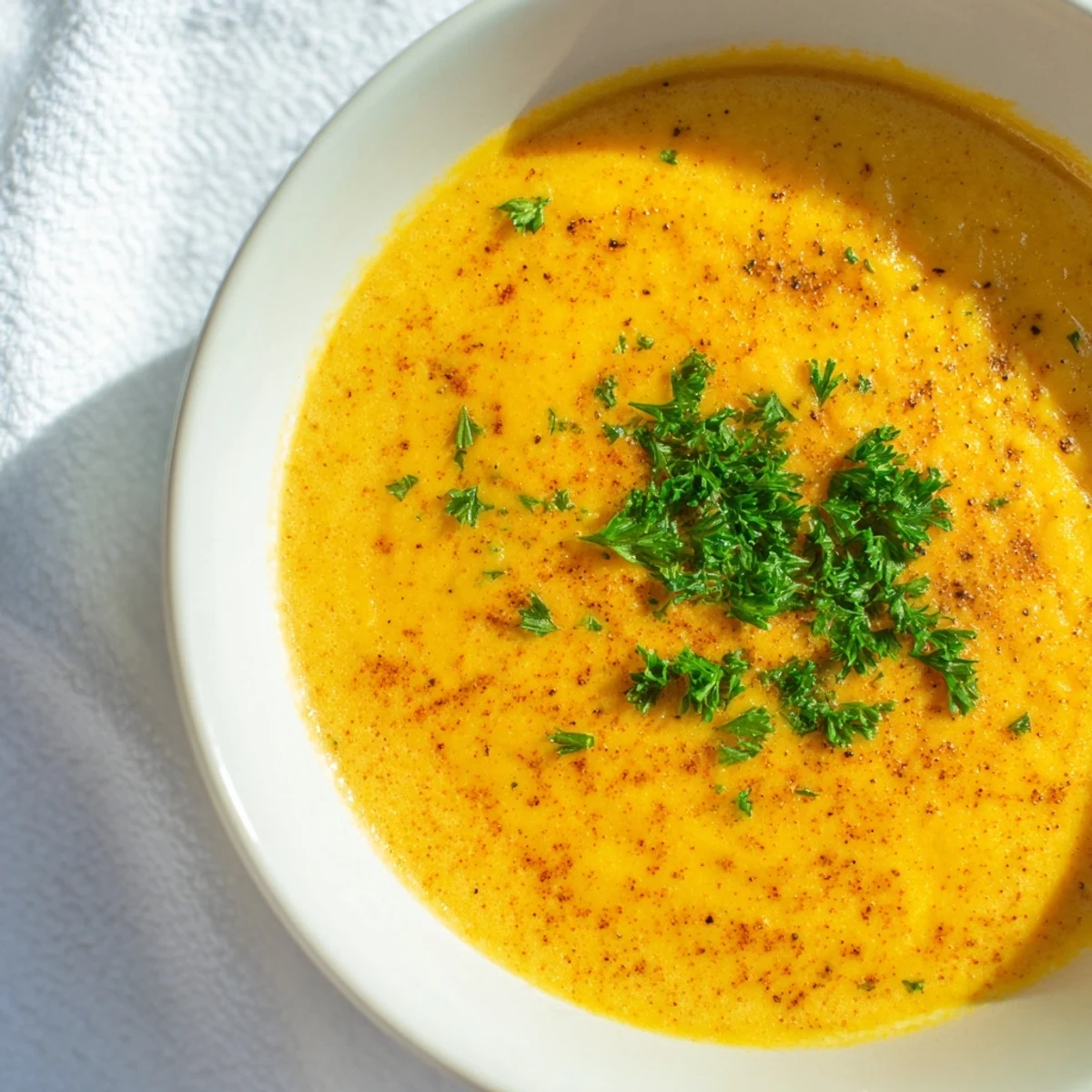 This creamy roasted butternut squash soup features roasted cubes, onions, and carrots in a warm, velvety spoonful.