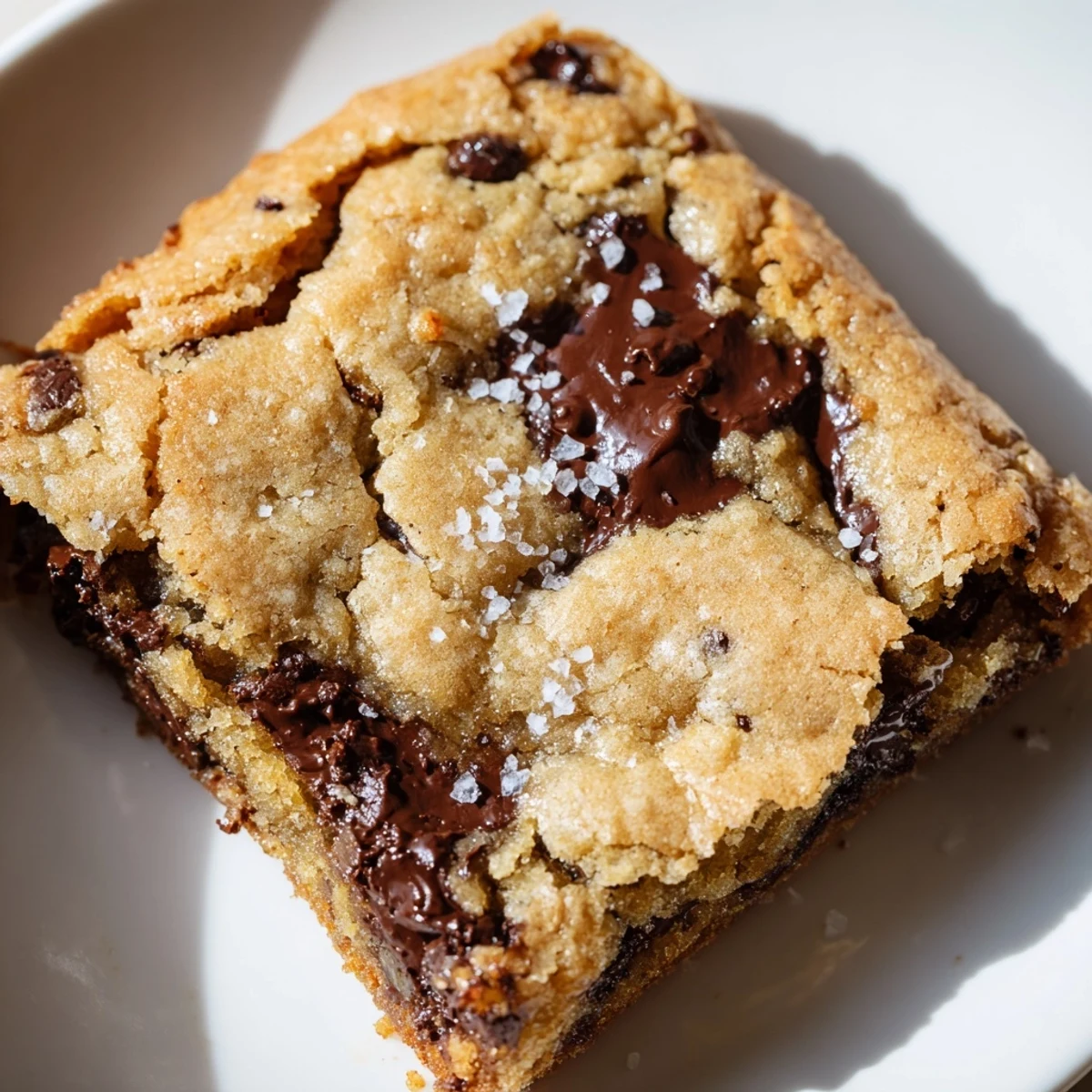 Golden-brown Chocolate Chip Cookie Bars with gooey chocolate chips on a cooling rack, ready to serve with milk.