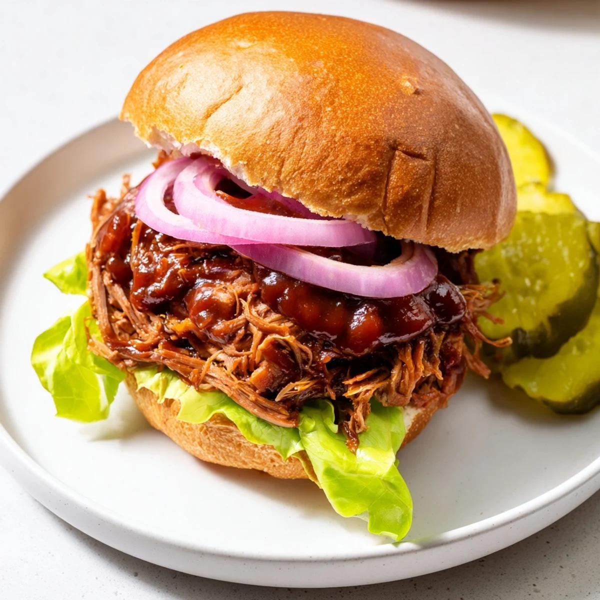 Golden, tender pulled beef slow-roasted to perfection, piled high on a soft bun and drizzled with smoky, homemade BBQ sauce.