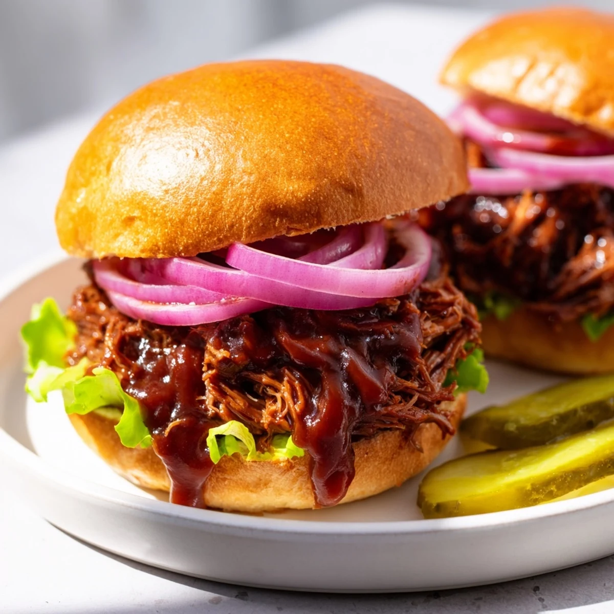 Savory Slow Roasted Pulled Beef Sandwiches served warm on buttery brioche rolls, perfect for a hearty family meal or game day.