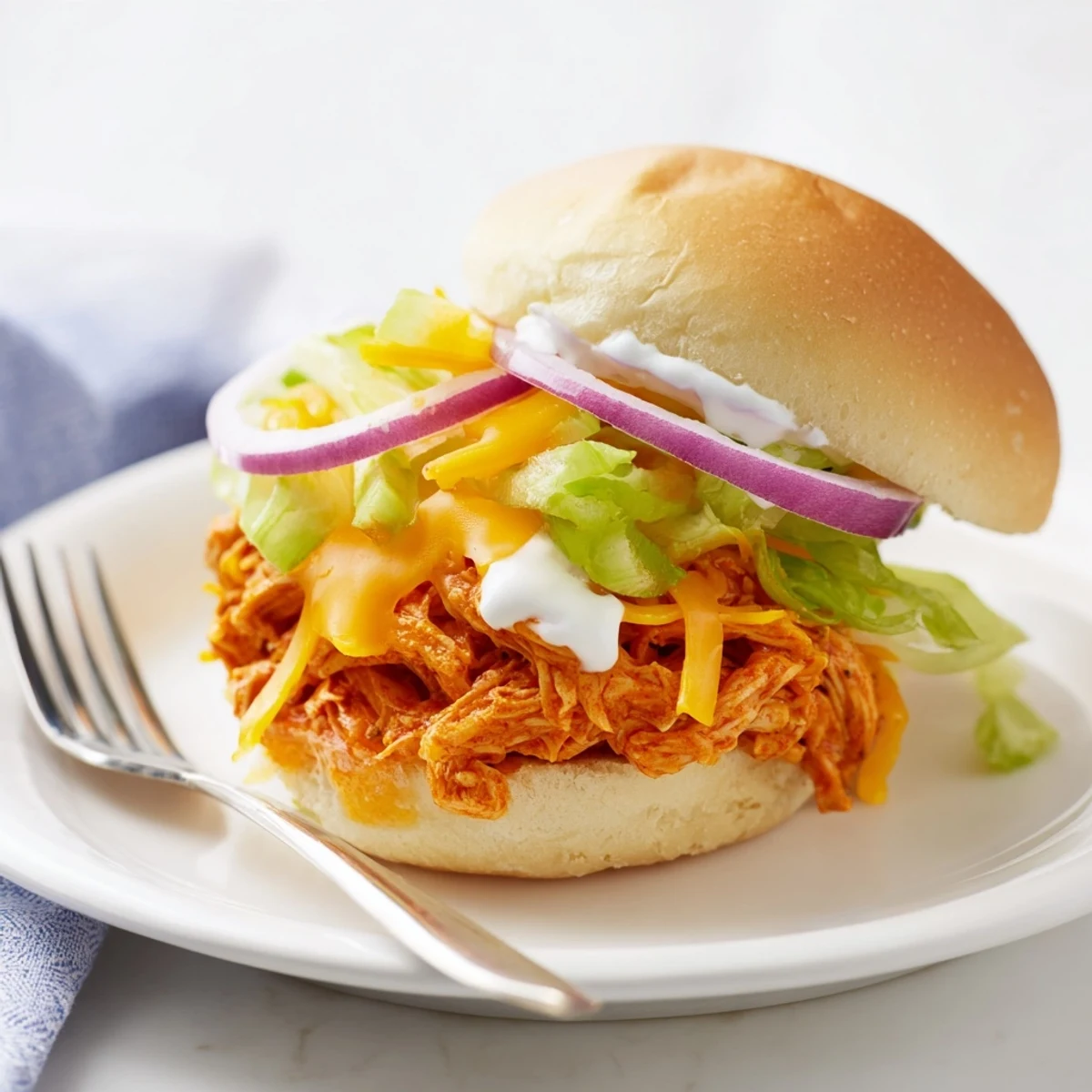 Melty cheddar and creamy ranch dressing top spicy buffalo chicken sliders on soft buns, ready for game day.