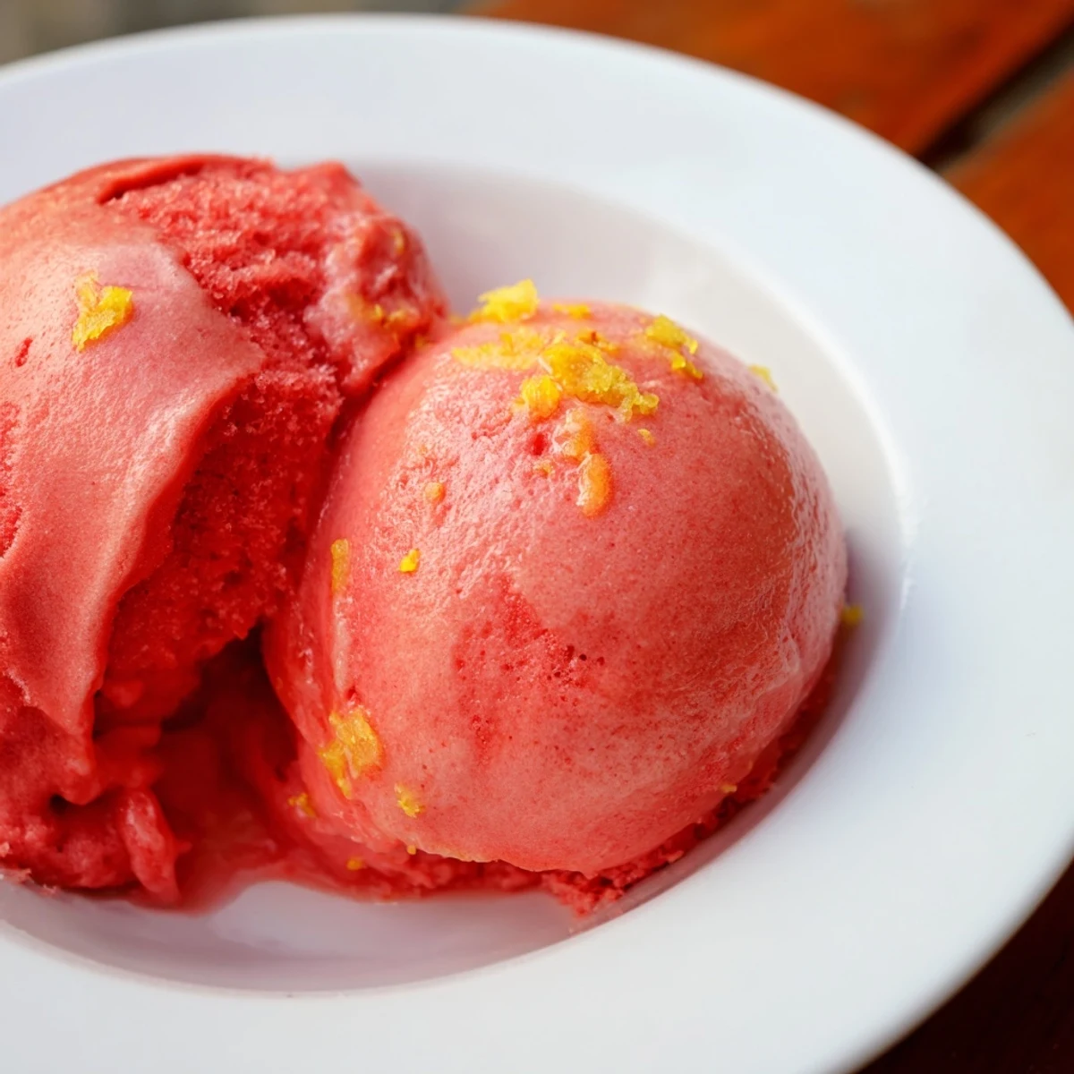 This easy vegan Strawberry Lemonade Sorbet combines tart lemon juice with sweet strawberries, creating a refreshing, smooth frozen dessert perfect for entertaining.  