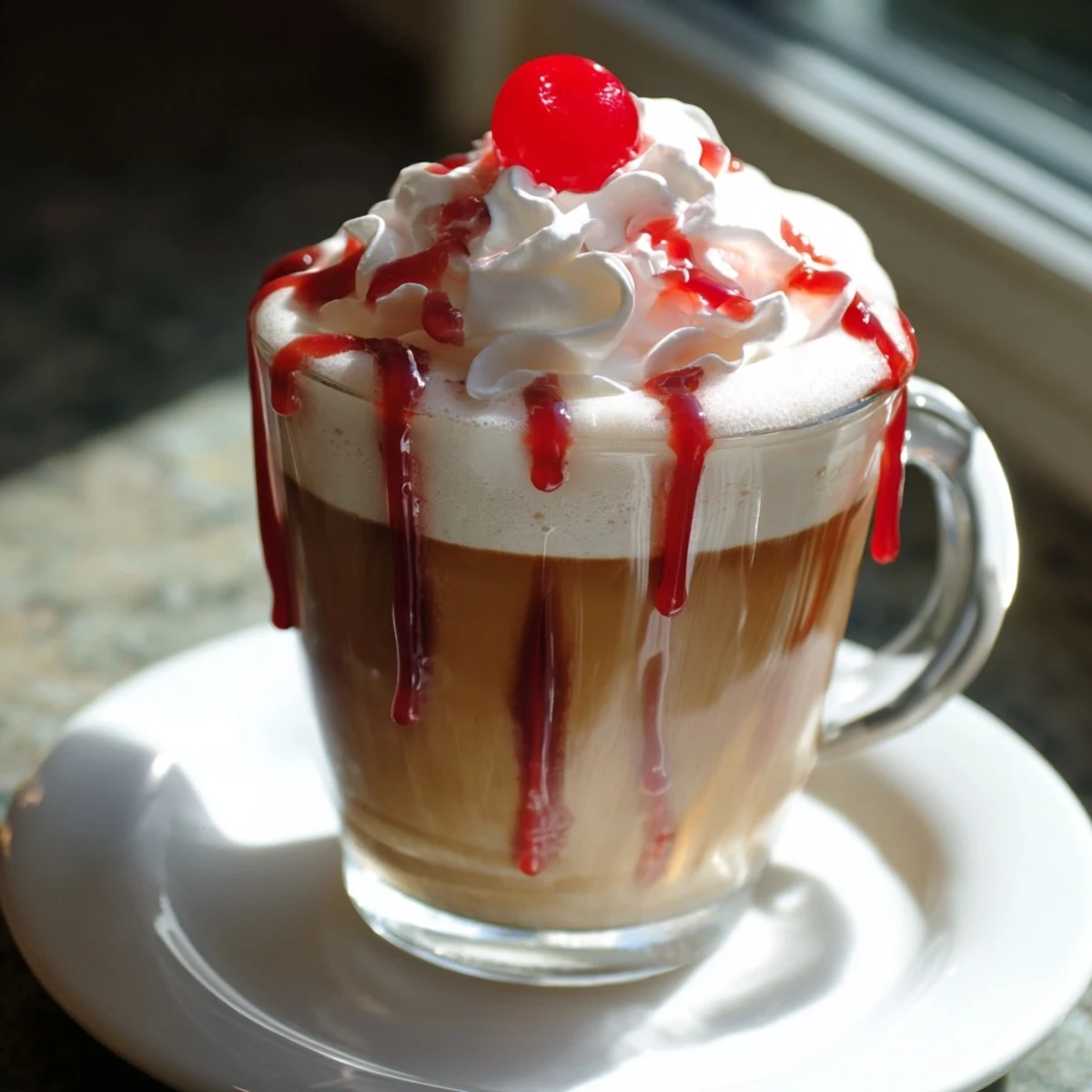 The vibrant, sweet cherry syrup swirls through creamy milk in this homemade viral Cherry Vanilla Latte.