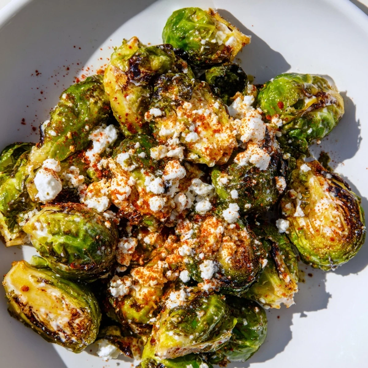 Roasted Brussels sprouts and corn shine in Mexican Street Corn Brussels Sprouts Delight with creamy sauce and cotija.