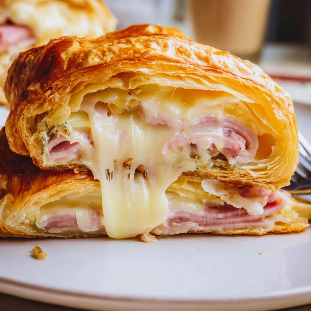 Easy Air Fryer Beef Ham Cheese Croissants served warm with Dijon mustard for dipping.