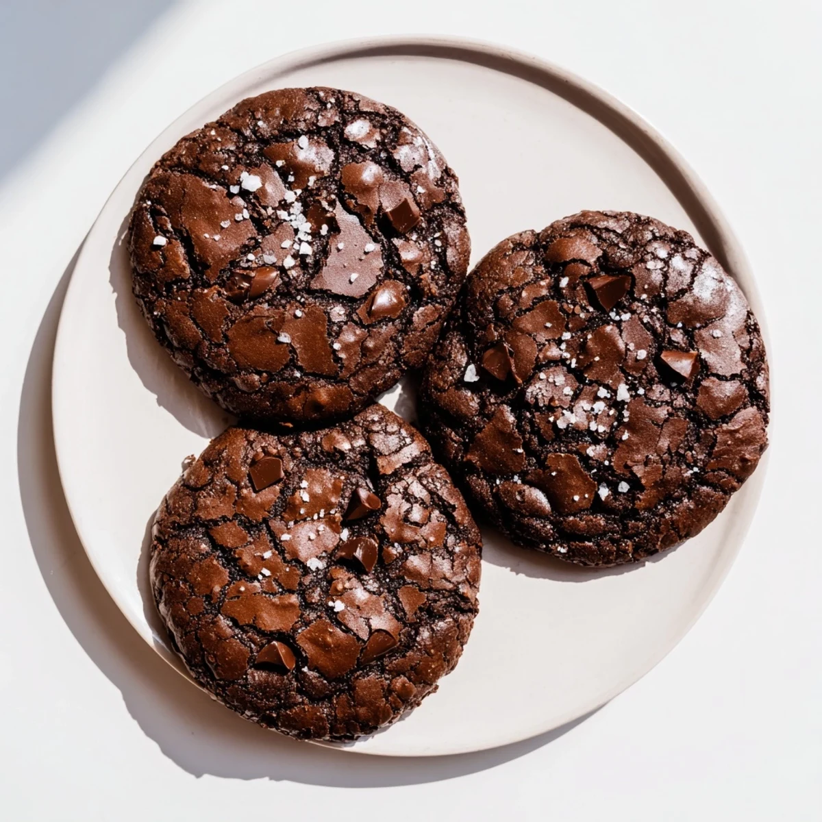 Freshly baked Gourmet Brownie Cookies on a cooling rack, with a crackled shiny top and gooey center, perfect for a sweet afternoon treat.