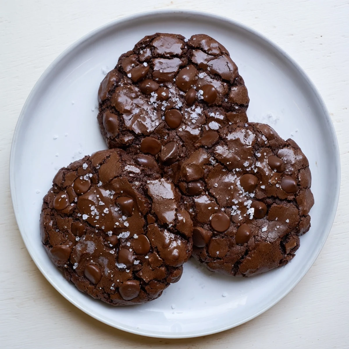 A plate of warm Gourmet Brownie Cookies served with a scoop of vanilla ice cream, melting slightly for a decadent dessert.