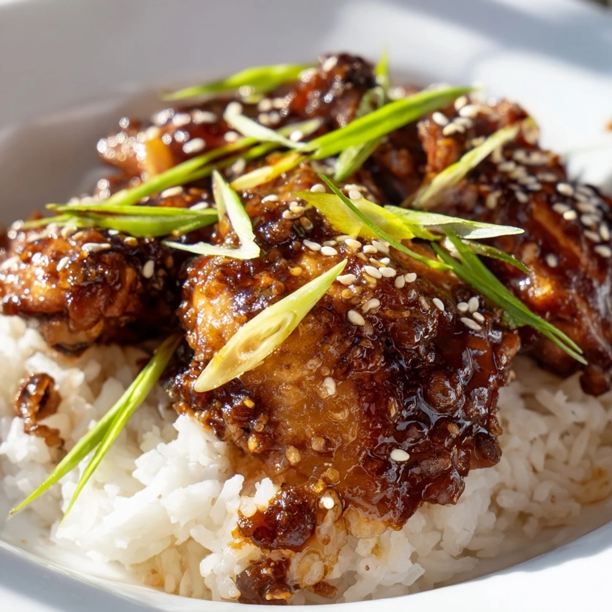 Tender Hawaiian-style Crock Pot Huli Huli chicken pieces coated in glossy sweet and tangy barbecue glaze