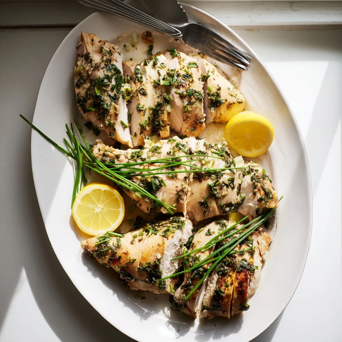 Tender lemon garlic marinated chicken breasts roasted to golden perfection with parsley