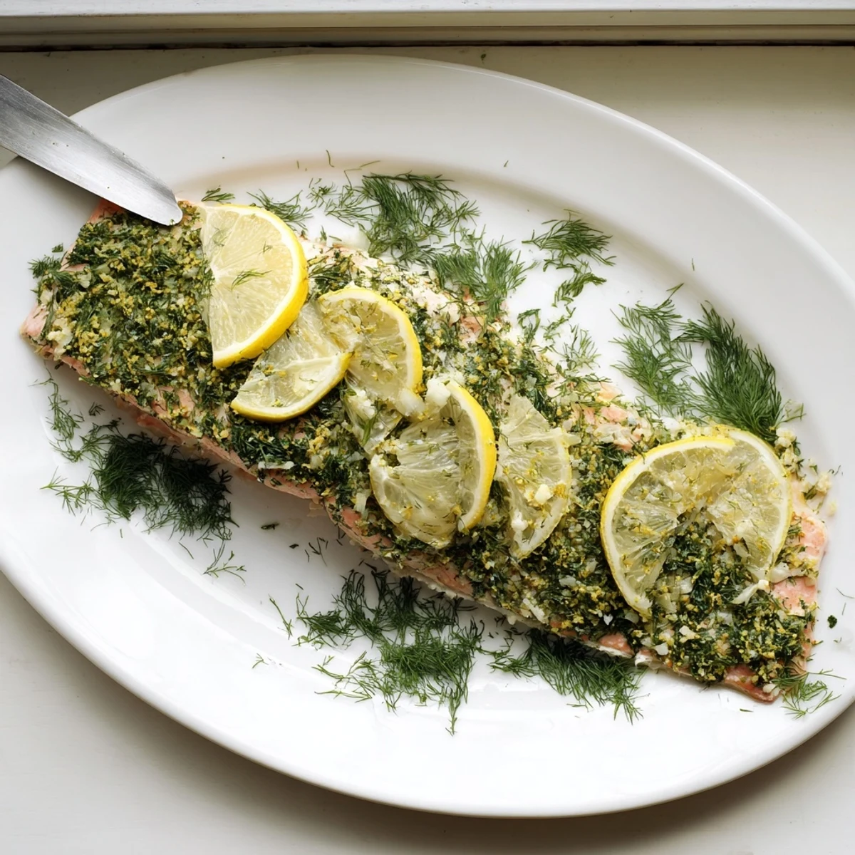 Perfectly oven-baked salmon with aromatic dill and citrus lemon seasoning ready for a healthy dinner