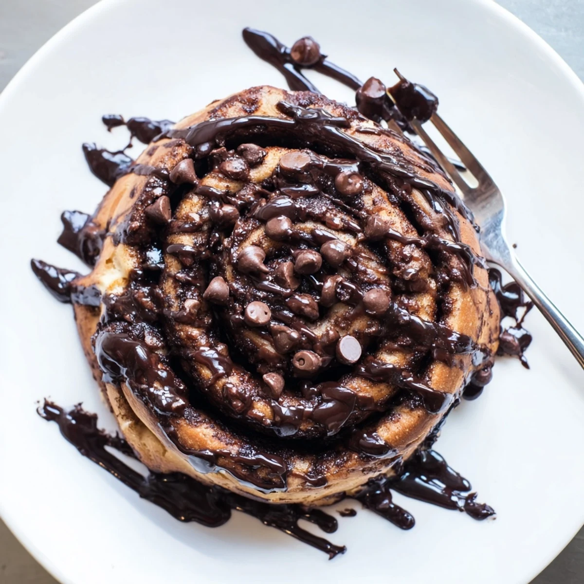 Decadent Double Chocolate Cinnamon Rolls topped with glossy chocolate icing ready for breakfast or dessert