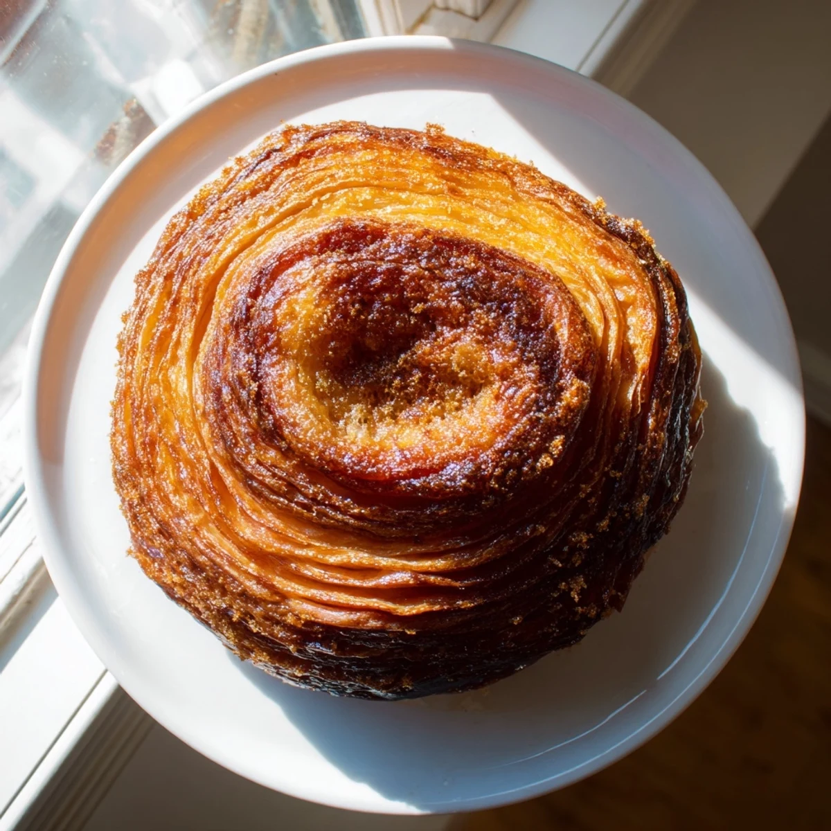 Buttery kouign amann French pastry showcasing caramelized sugar coating and delicate flaky texture