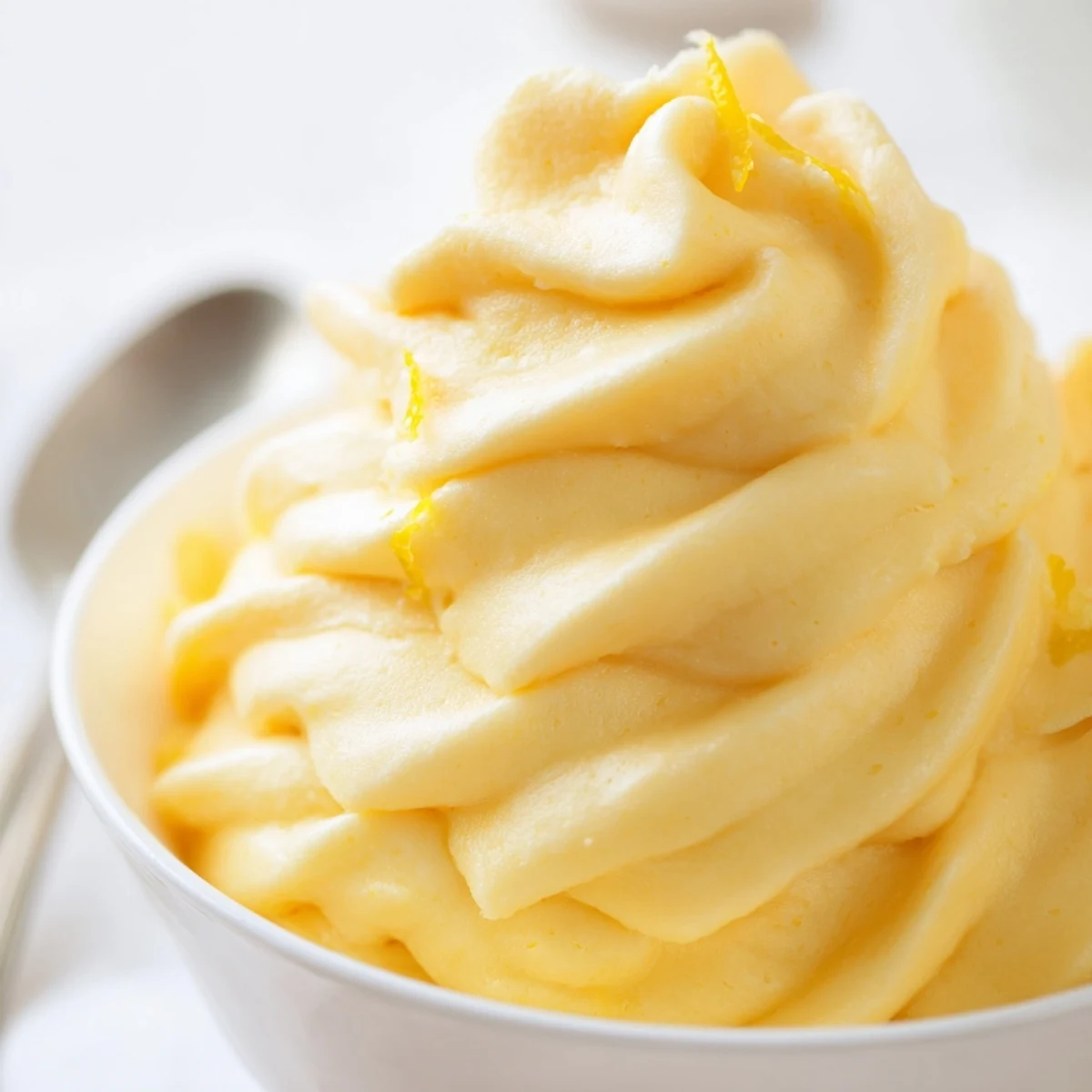 Creamy homemade orange Dole Whip swirled in a tall glass with fresh orange zest garnish