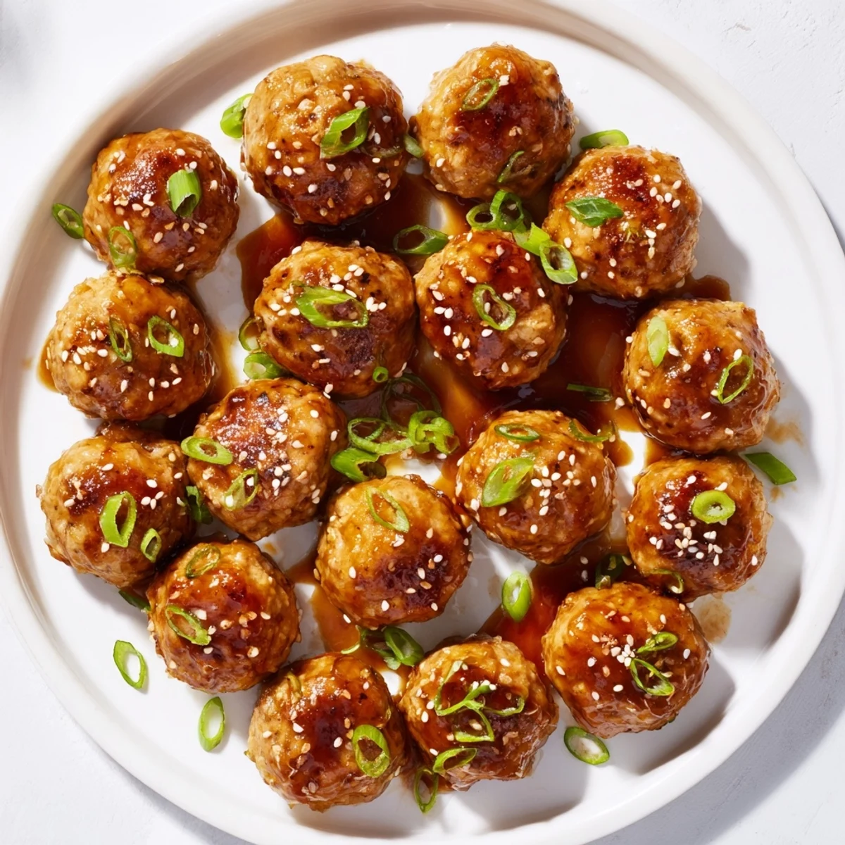 Golden glazed Japanese chicken meatballs coated in thick sticky teriyaki sauce