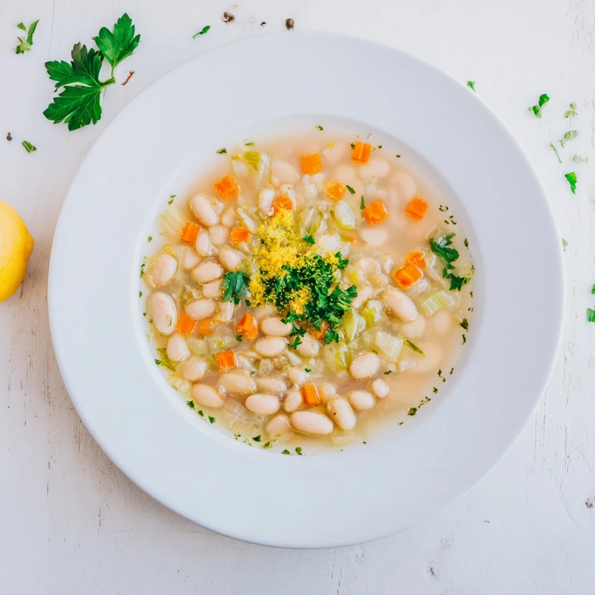 Golden tender leeks mixed with butter beans in a rustic white serving bowl