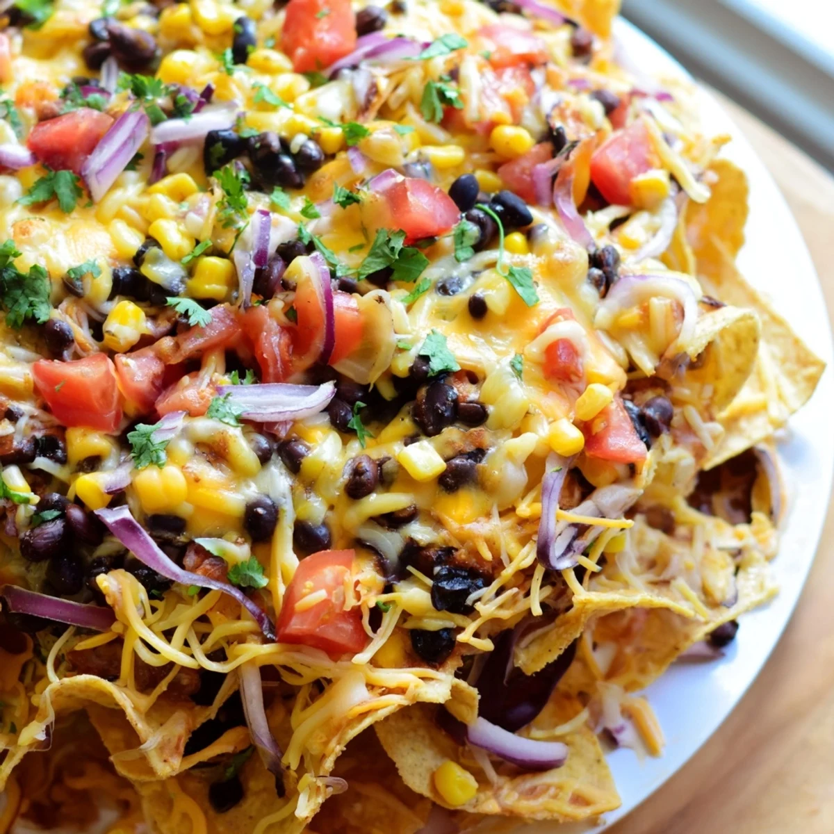 Crispy tortilla chip ring layered with cheddar Monterey jack and seasoned ground beef