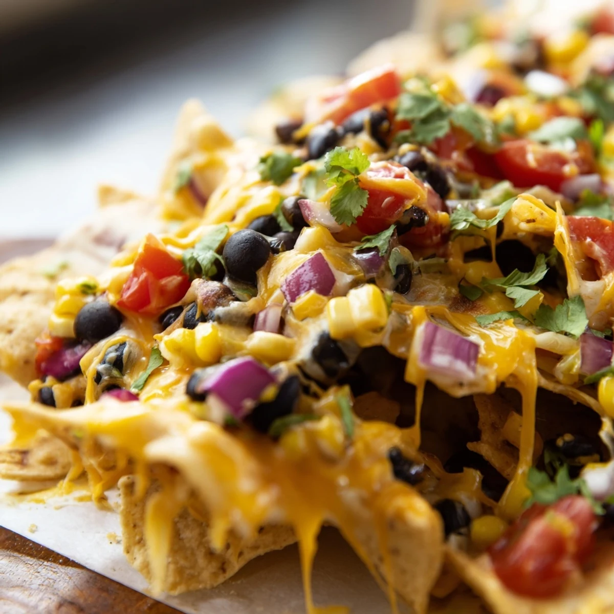 Pull apart party appetizer featuring baked chips beans corn and olives in bundt shape