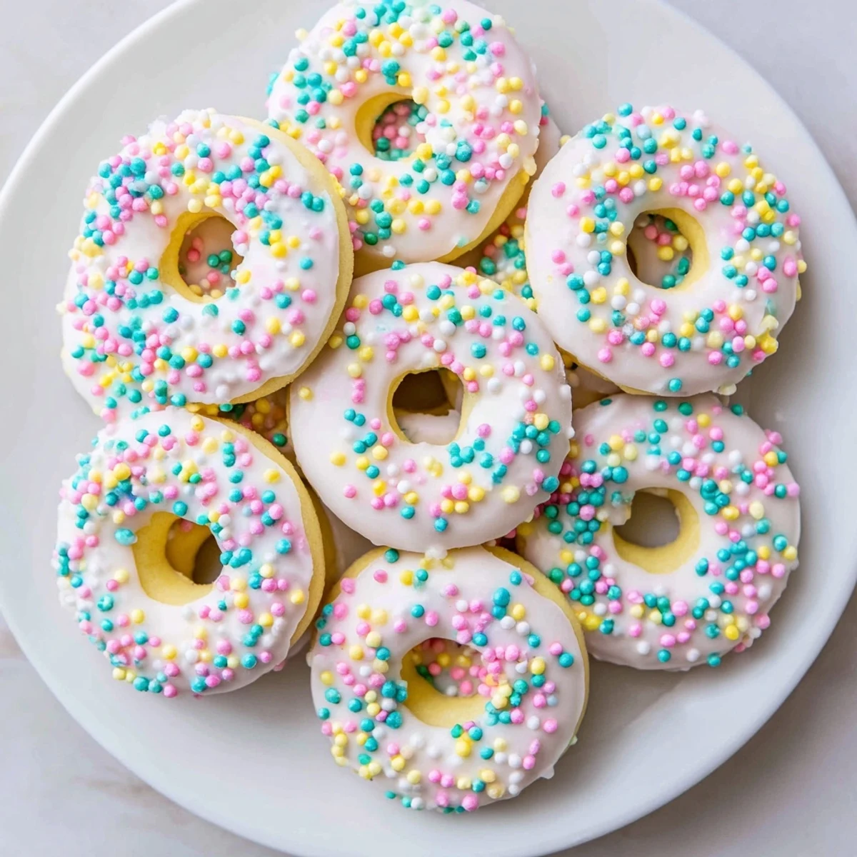 Soft Italian Easter Cookies topped with white vanilla icing and colorful pastel sprinkles