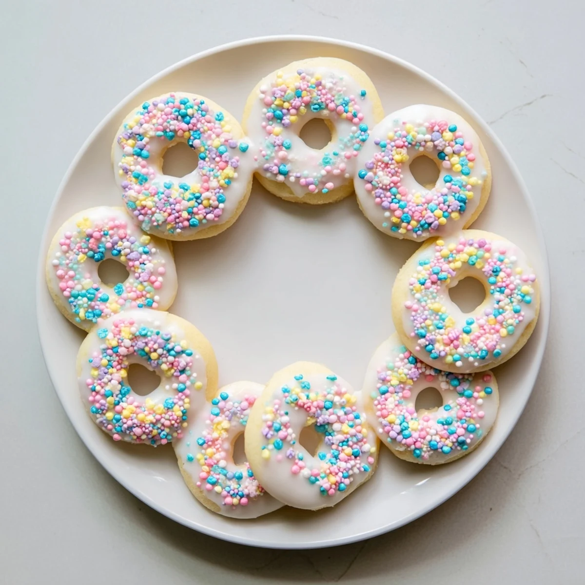 Sweet Italian Easter Cookies drizzled with powdered sugar icing and festive nonpareil sprinkles
