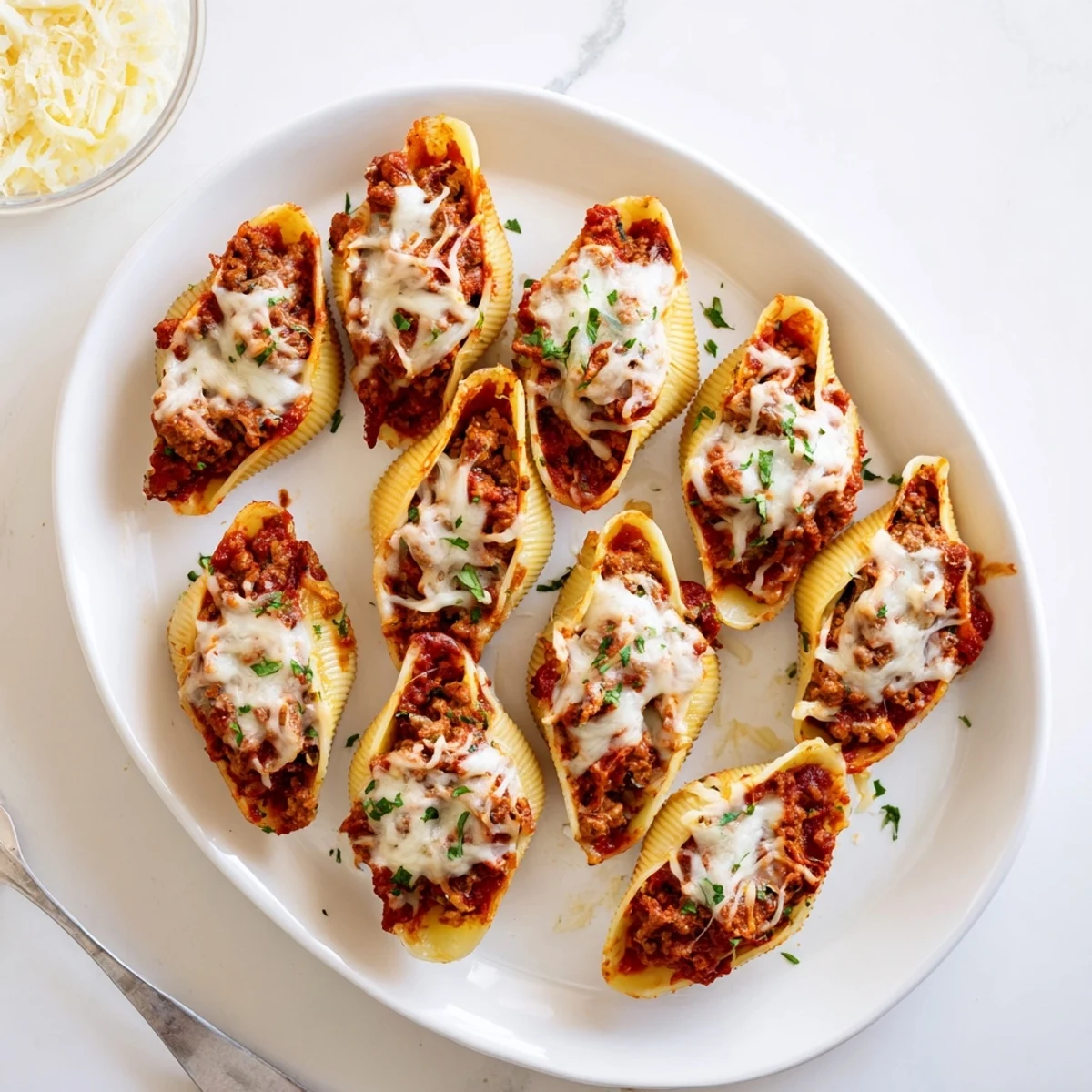 Creamy beef stuffed shells recipe featuring pasta filled with ricotta and beef in tomato cream sauce