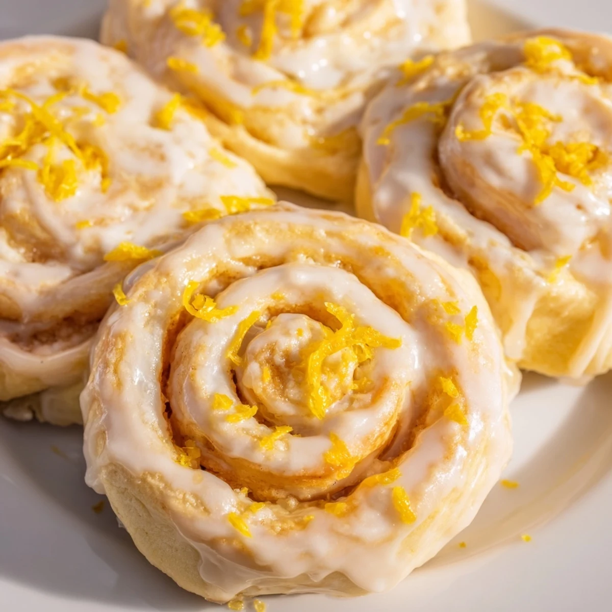 Warm homemade lemon rolls with bright citrus filling and creamy lemon icing for breakfast