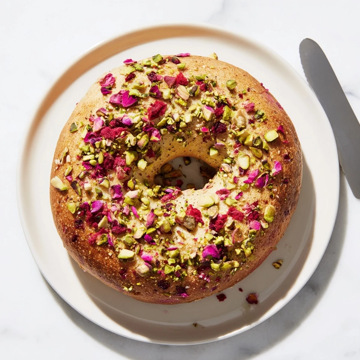 Freshly baked Raspberry Pistachio Sourdough Bagels on a wire rack showing chewy texture and colorful mix-ins