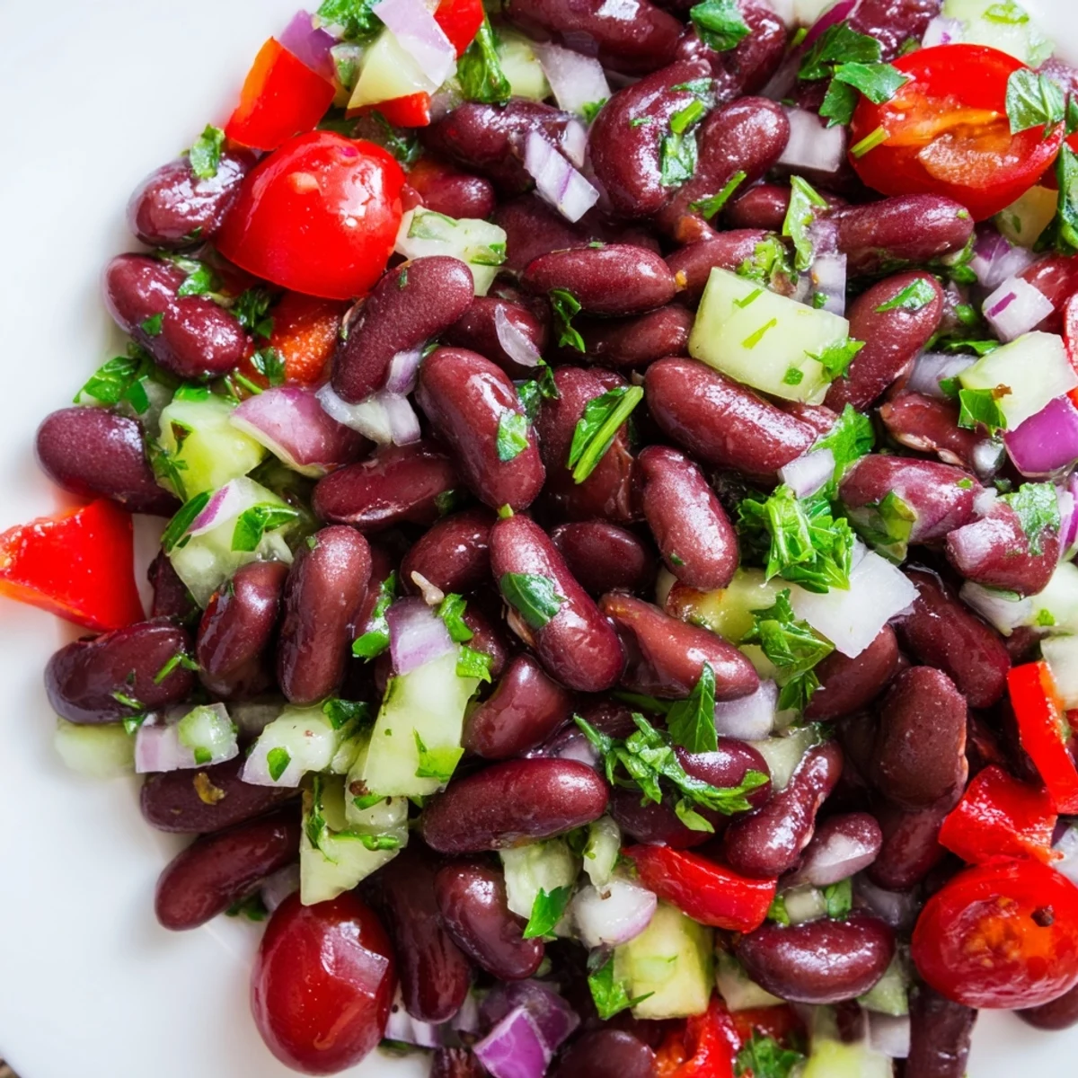 Creamy kidney bean salad served in a rustic bowl with fresh herbs