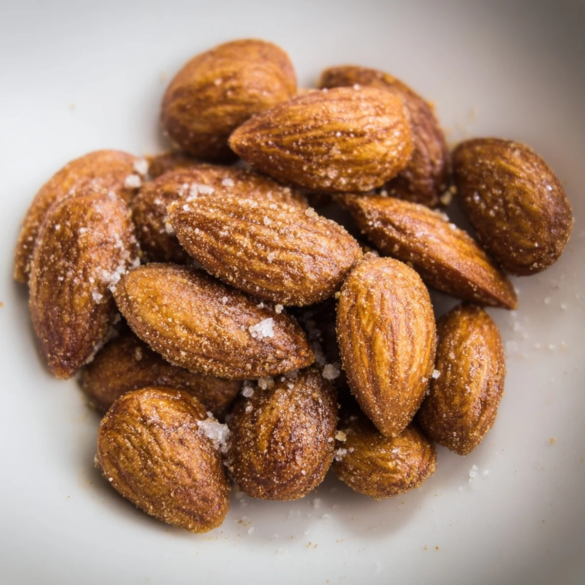 Perfectly roasted almonds dusted with paprika served as a crispy snack