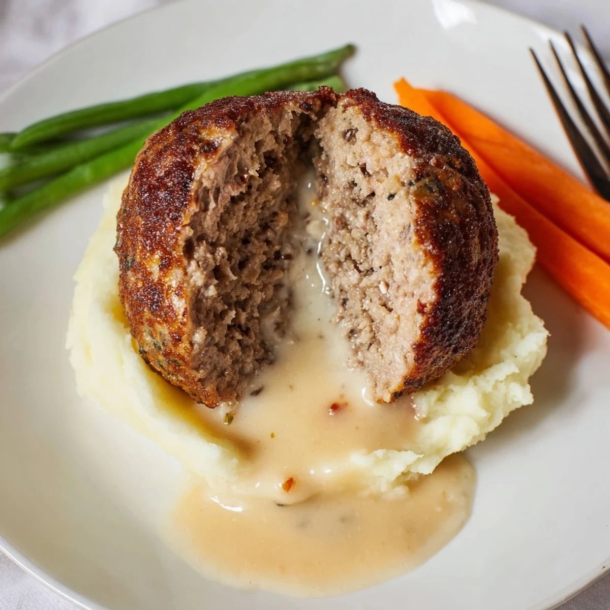 Homemade Ikea Meatballs simmering in creamy gravy, served over mashed potatoes.