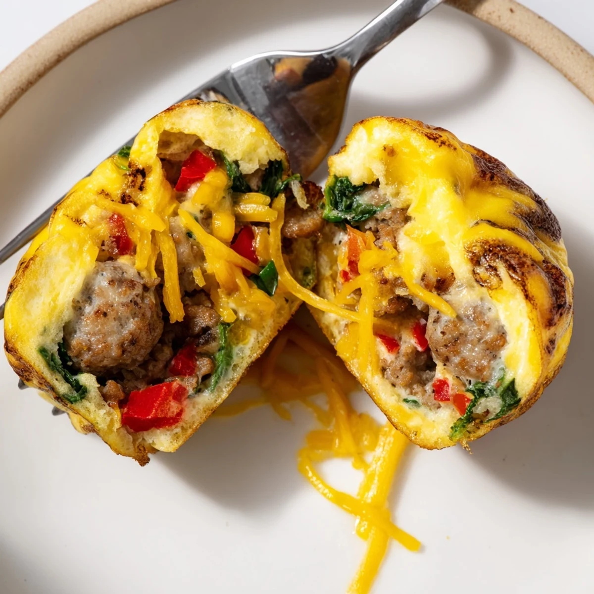 Warm Turkey Sausage Egg Muffins, golden tops, spinach flecks, savory aroma