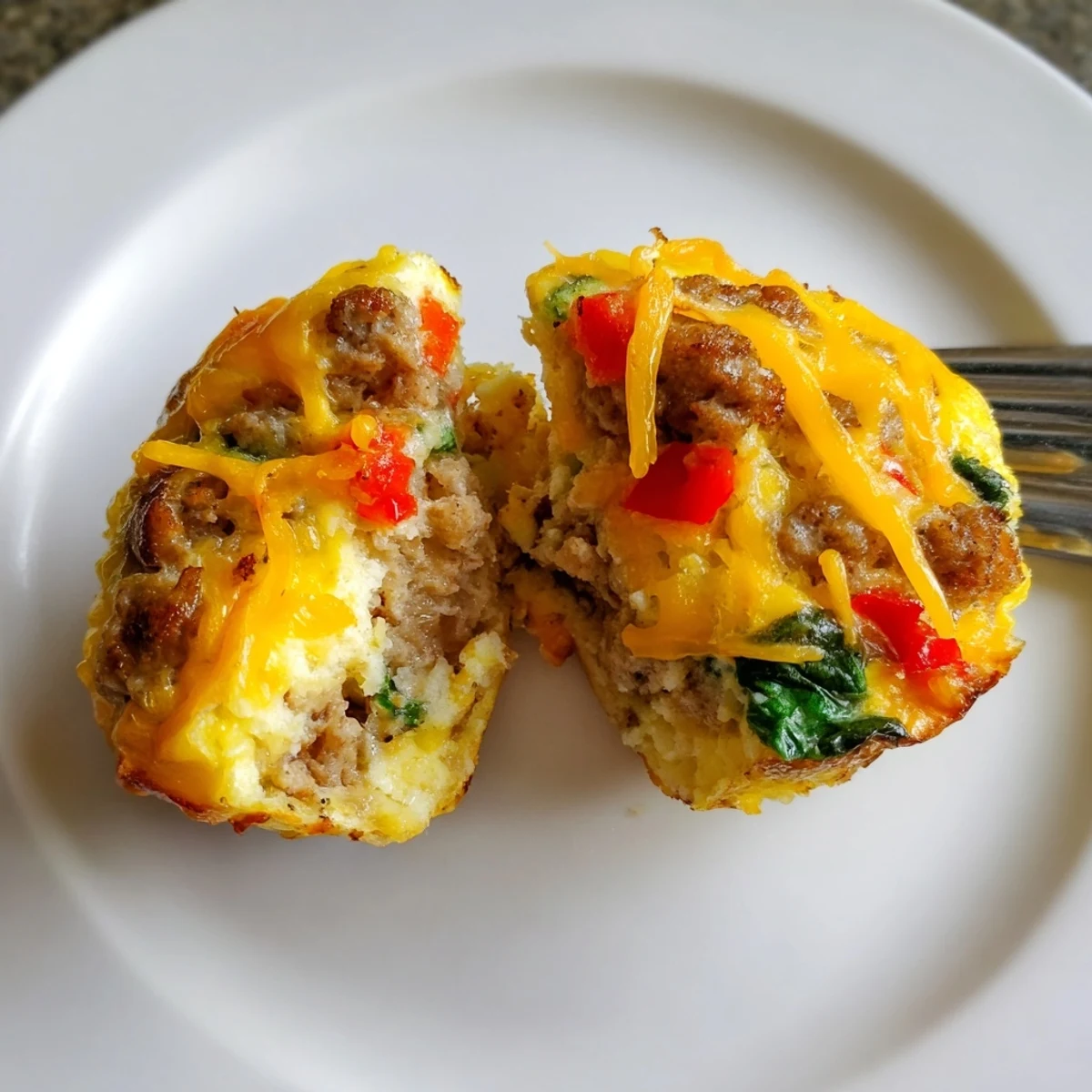 A stack of Turkey Sausage Egg Muffins on plate, ideal for meal prep