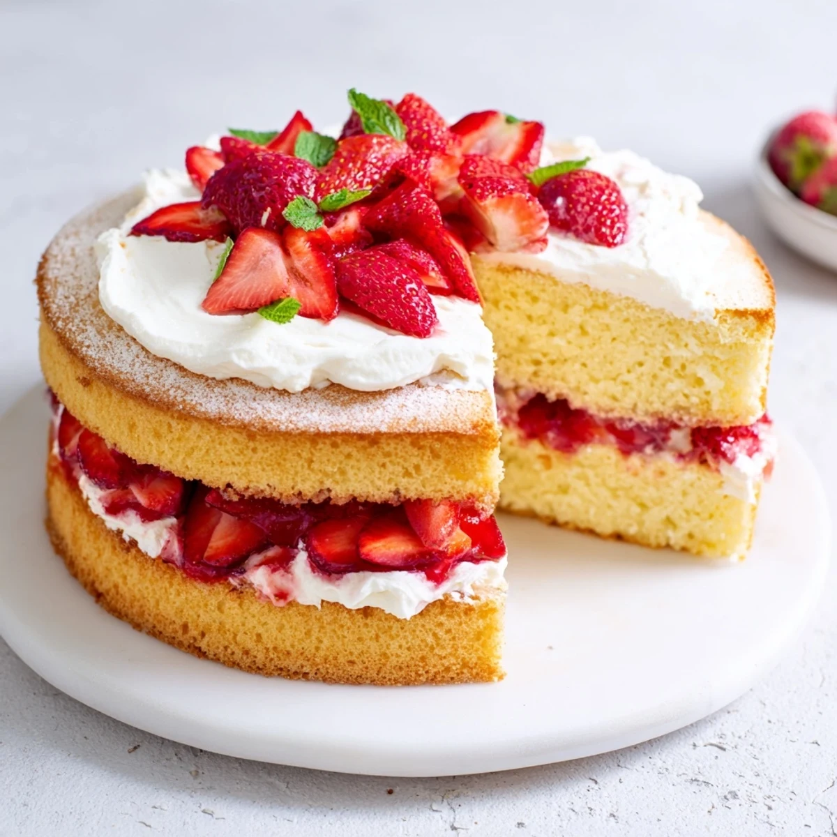 Slice of Strawberries And Cream Sponge Cake with a cup of Earl Grey