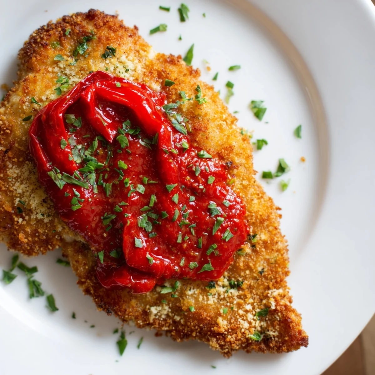 Oven-baked Parmesan Roasted Red Pepper Chicken, seared edges and juicy interior