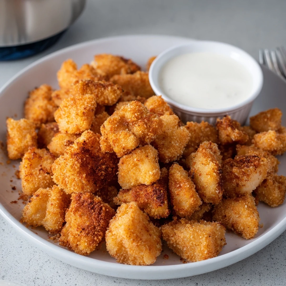Juicy, tender Chicken Bites with steam rising, crunchy golden brown coating