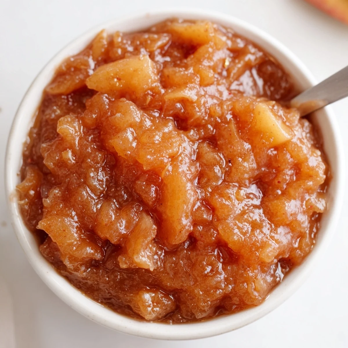 Fall Caramel Apple Jam spoon glistening amber on toasted sourdough, cinnamon aroma
