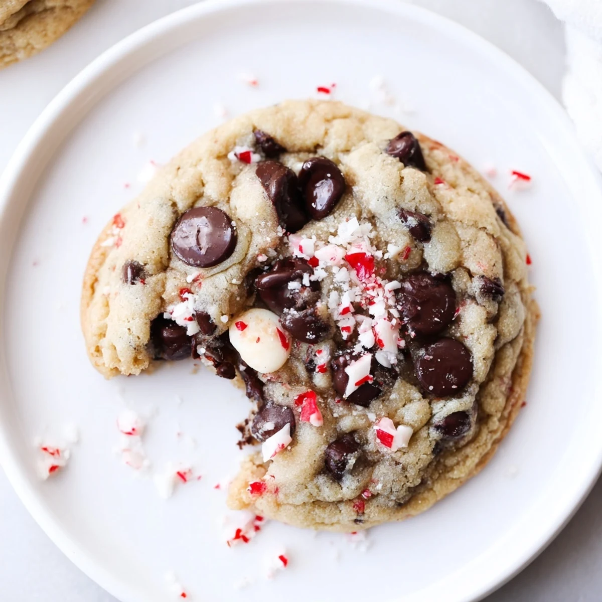 Warm Peppermint Chocolate Chip Cookies with melty chocolate, crisp peppermint bites.