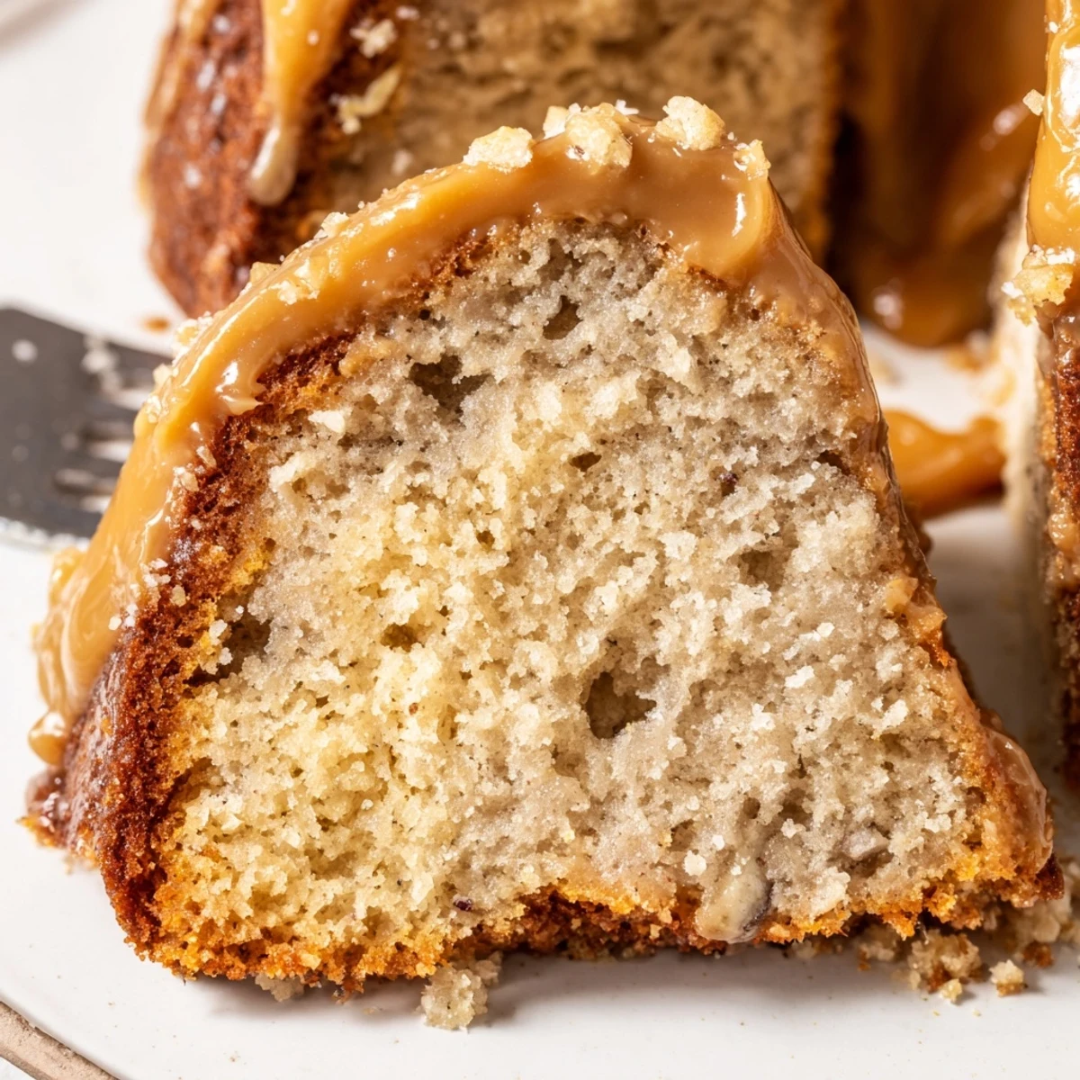 Warm Salted Caramel Brown Butter Banana Cake served with vanilla ice cream