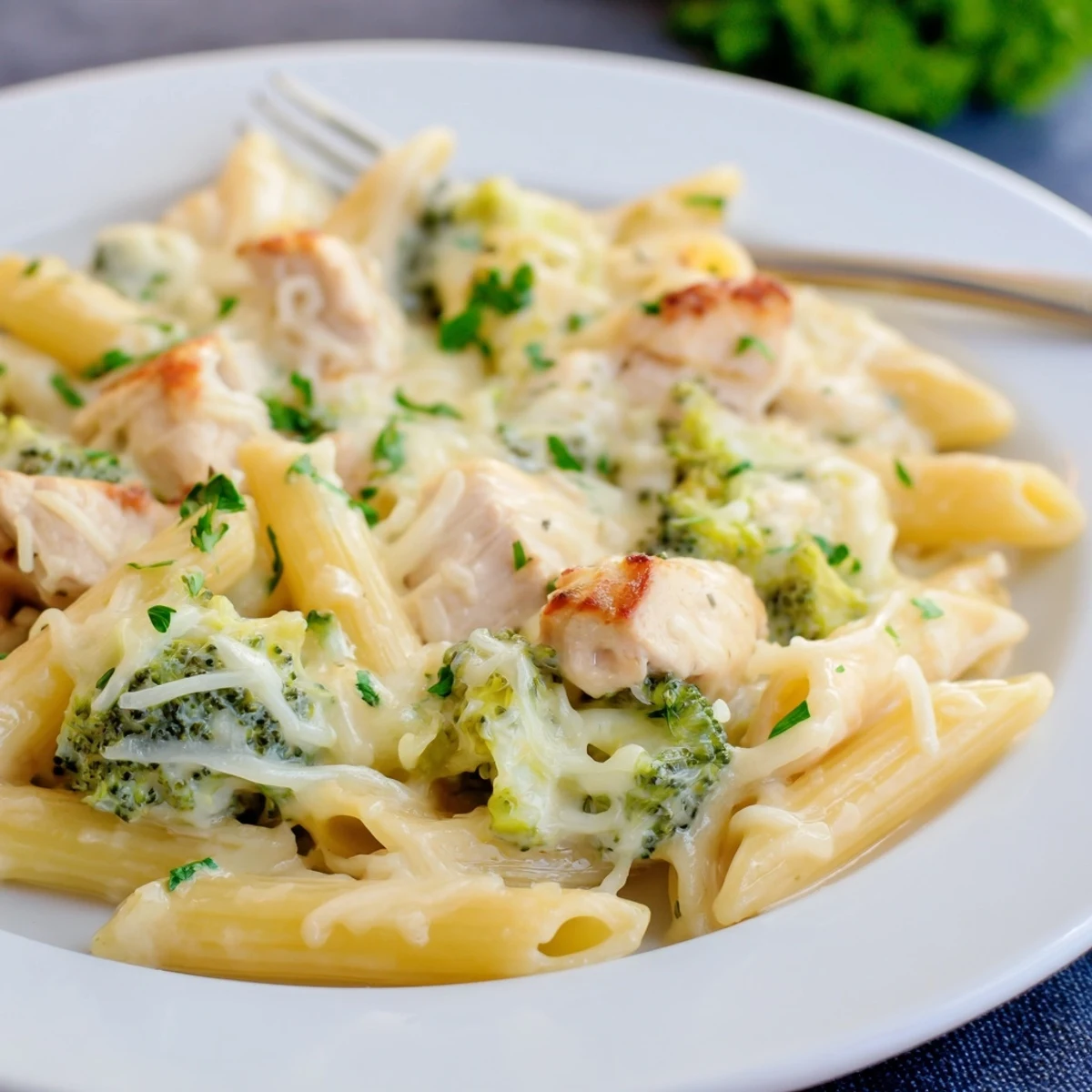Hearty Chicken Broccoli Alfredo Bake with tender chicken, bright broccoli, al dente pasta