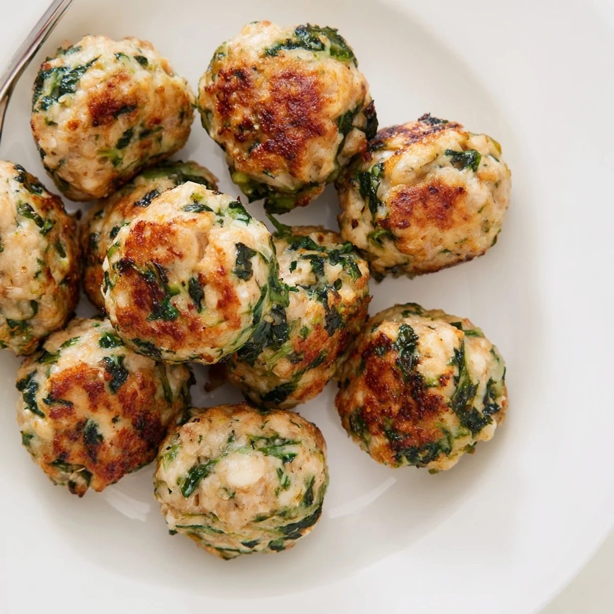 Low Carb Spinach Chicken Meatballs: golden-baked, tender centers, fresh herbs garnish