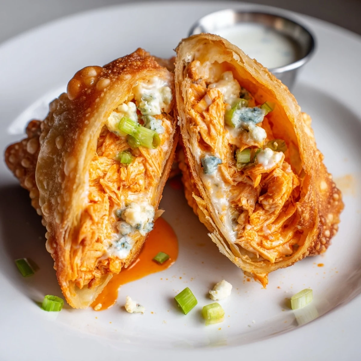 Homestyle Buffalo Chicken Egg Rolls piled on platter, steaming, ideal for game-day