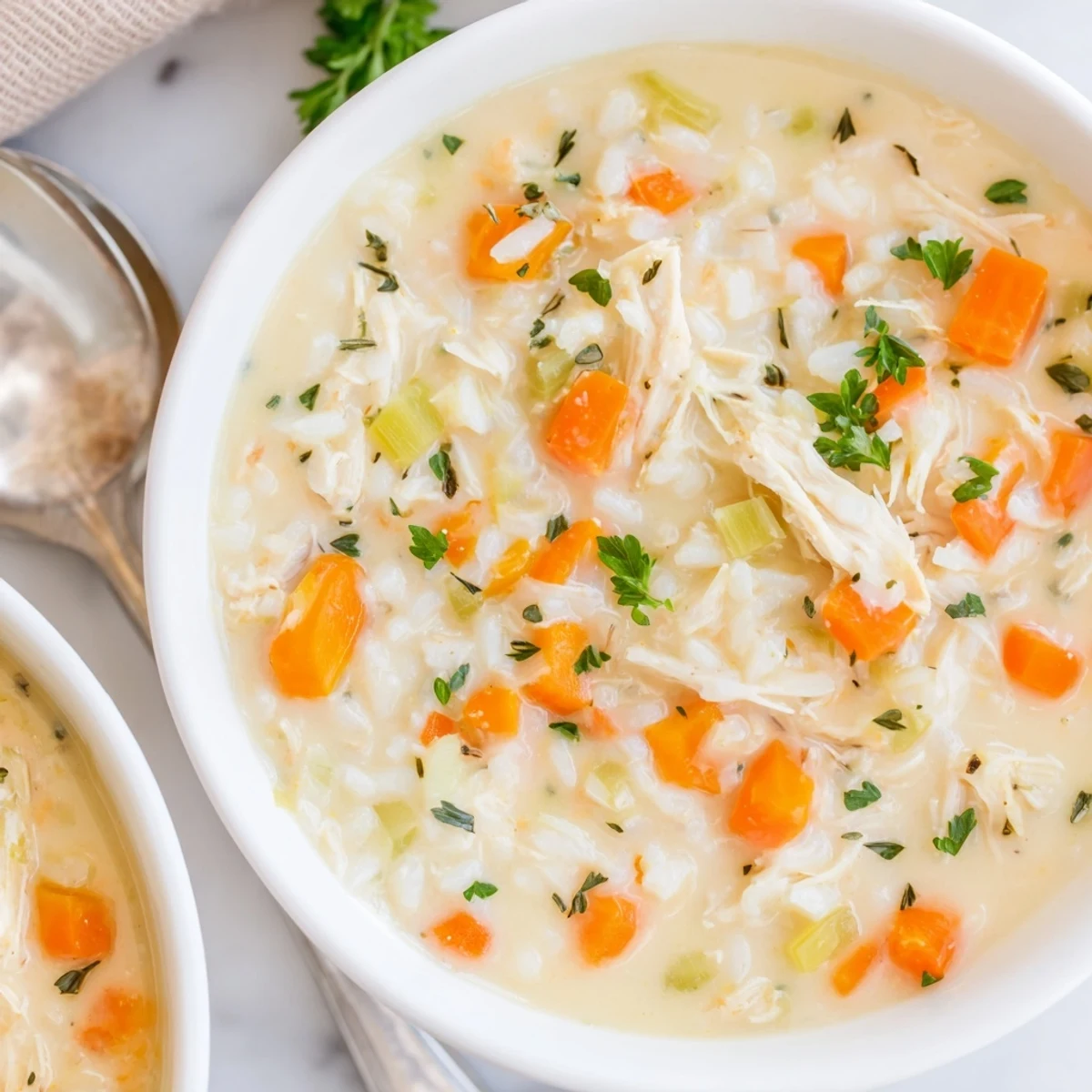 Warm Creamy Chicken Rice Soup simmered slowly, velvety texture and comforting aroma