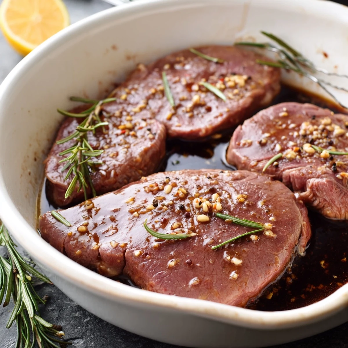 Homemade Steak Marinade whisked in bowl, tangy balsamic and lemon  