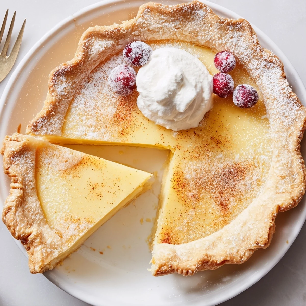 Christmas Eve Custard Pie With Cinnamon Vanilla, golden crust and silky filling.