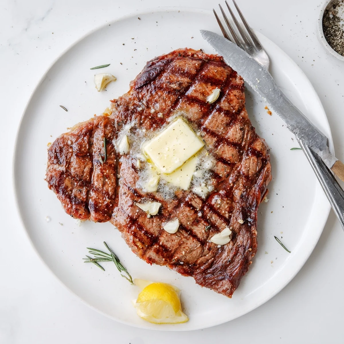 Perfectly charred grilled steak with caramelized exterior and juicy pink center resting on a cutting board