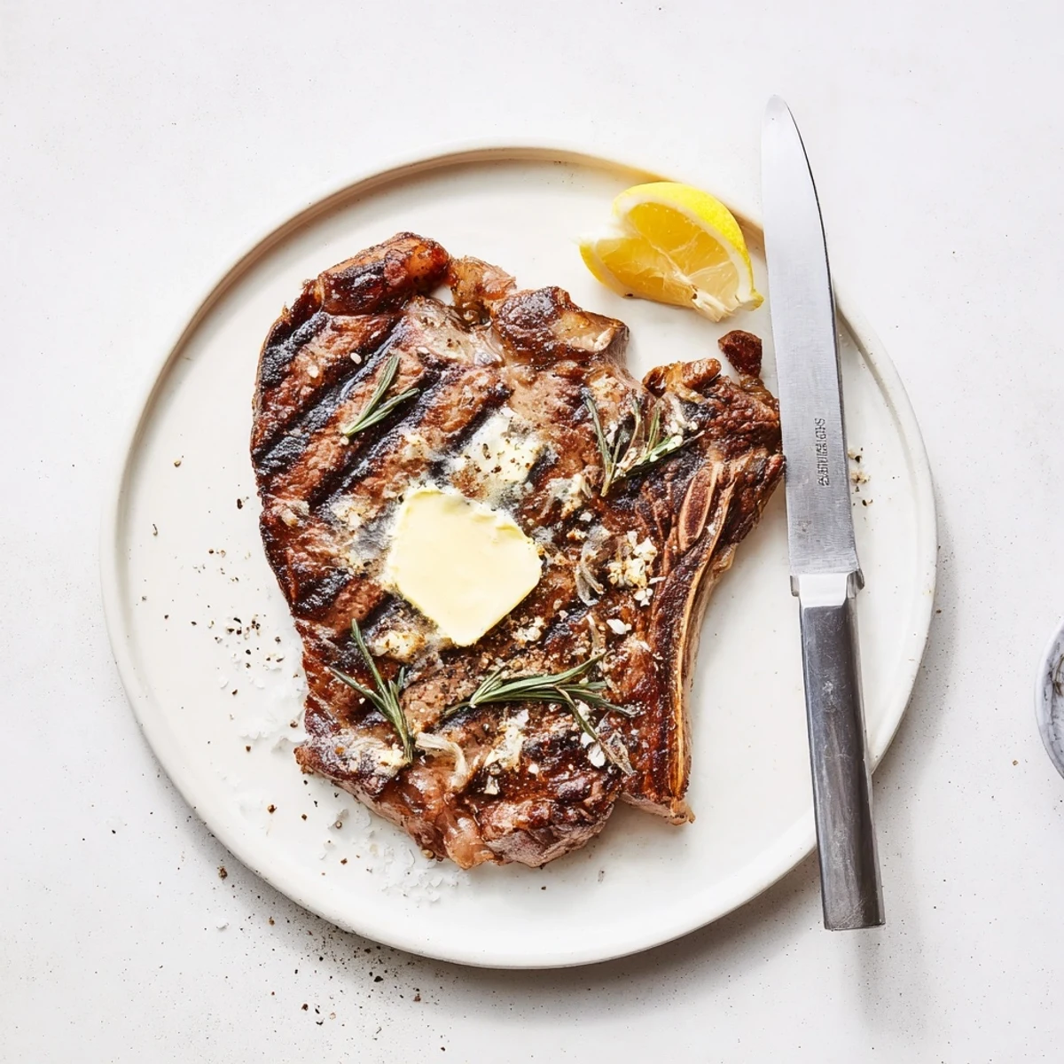 Generous seasoning of kosher salt and black pepper coating this tender grilled steak recipe fresh from the heat