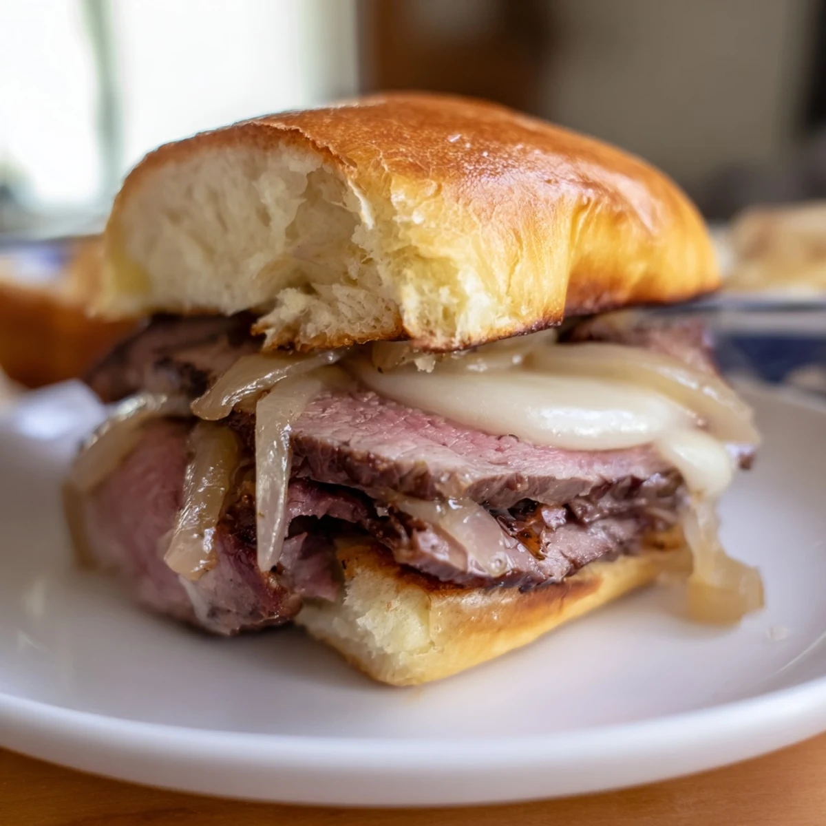 Easy French dip sliders with cheesy layers and rich dipping sauce perfect for game day gatherings
